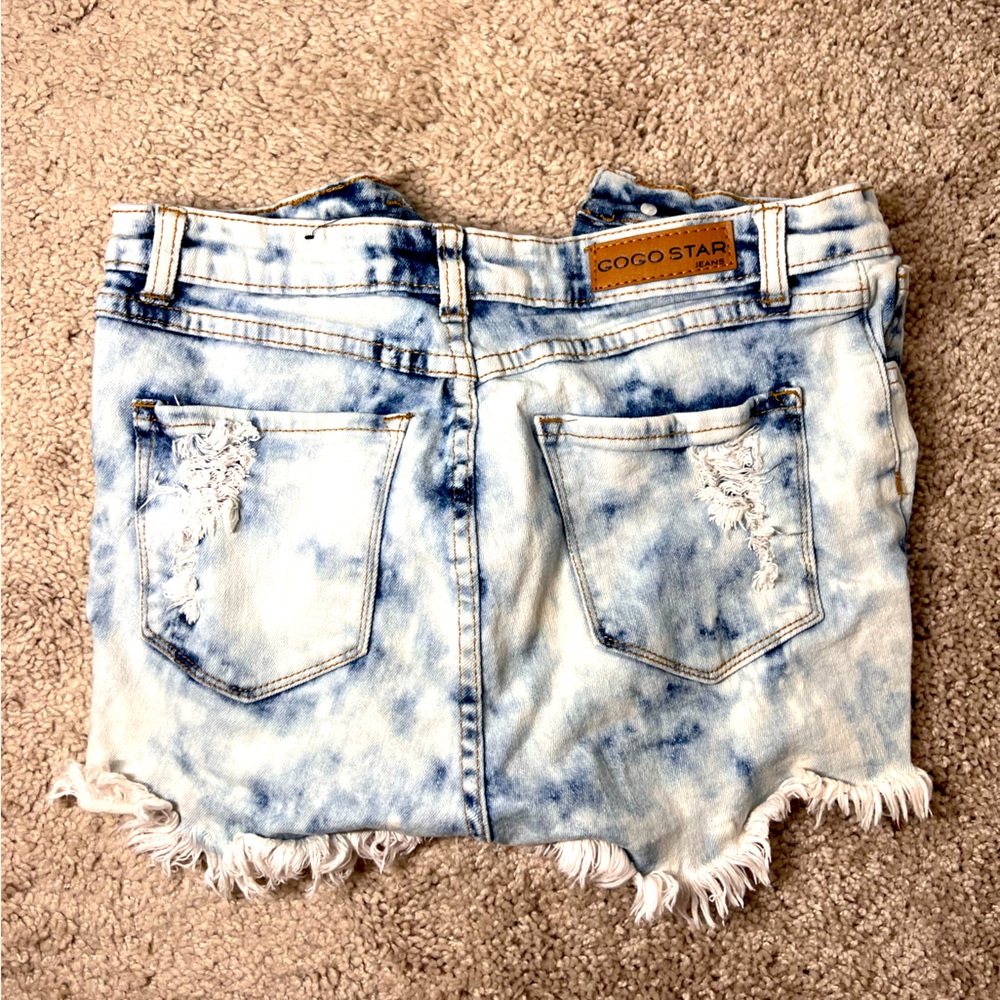 Distressed die denim shorts